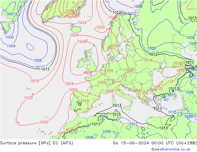 Pressione al suolo EC (AIFS) sab 15.06.2024 00 UTC