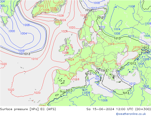 Surface pressure EC (AIFS) Sa 15.06.2024 12 UTC