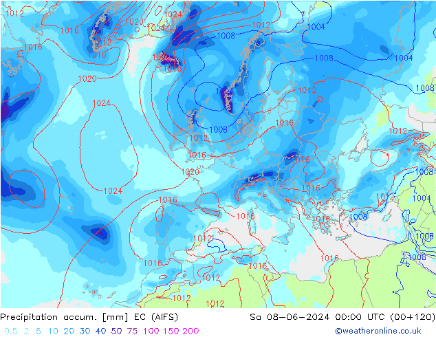 Precipitación acum. EC (AIFS) sáb 08.06.2024 00 UTC