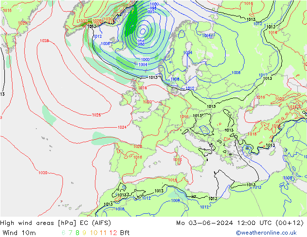 High wind areas EC (AIFS) lun 03.06.2024 12 UTC