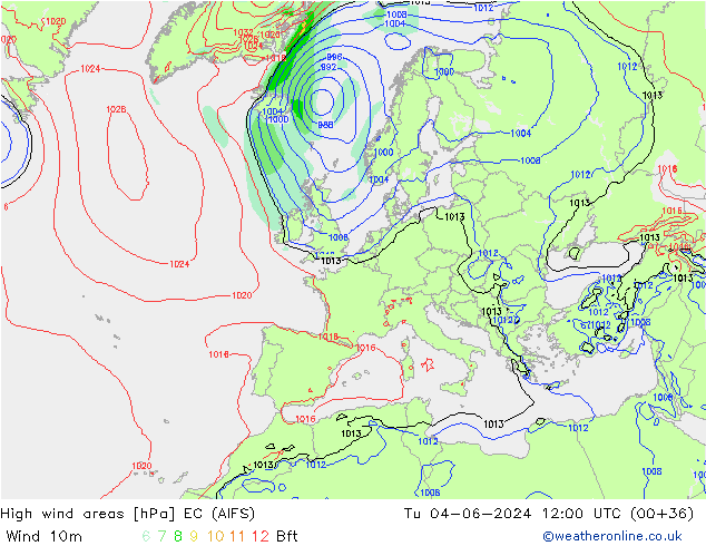 High wind areas EC (AIFS) Tu 04.06.2024 12 UTC