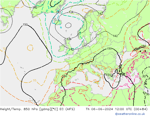 Hoogte/Temp. 850 hPa EC (AIFS) do 06.06.2024 12 UTC