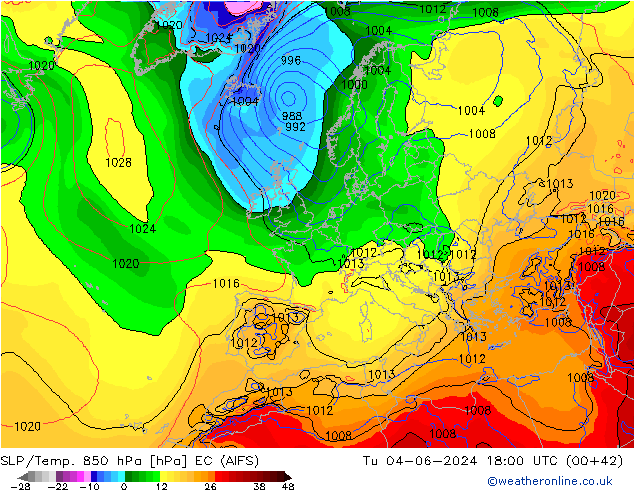 SLP/Temp. 850 hPa EC (AIFS) mar 04.06.2024 18 UTC