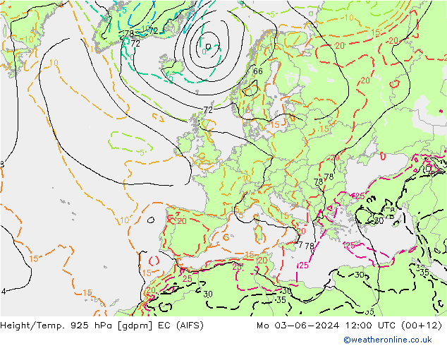 Height/Temp. 925 hPa EC (AIFS) Mo 03.06.2024 12 UTC