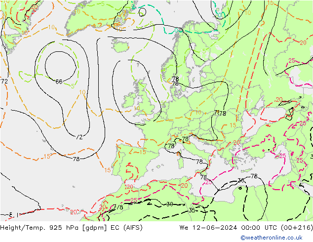 Hoogte/Temp. 925 hPa EC (AIFS) wo 12.06.2024 00 UTC