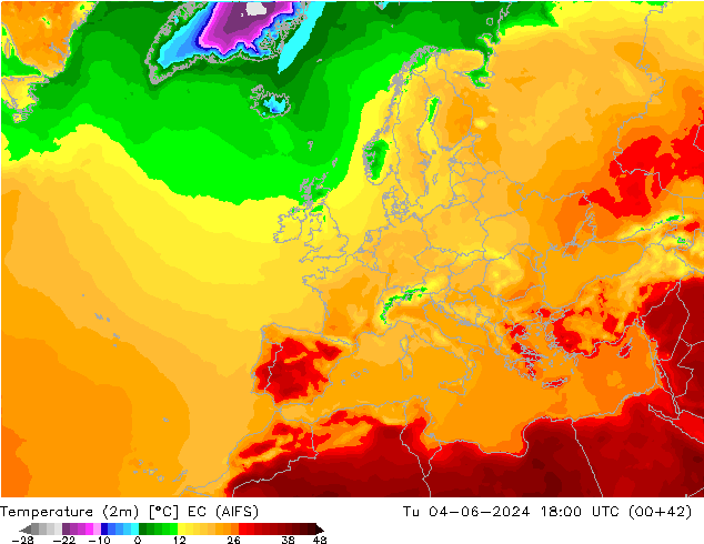 Temperaturkarte (2m) EC (AIFS) Di 04.06.2024 18 UTC