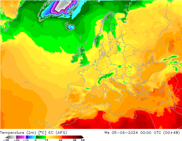 température (2m) EC (AIFS) mer 05.06.2024 00 UTC