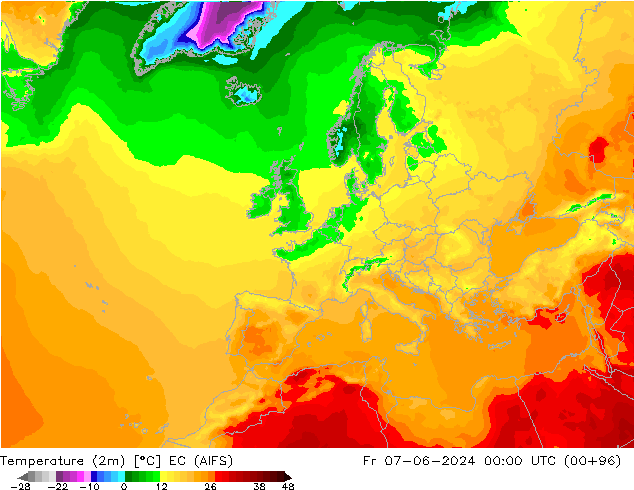 température (2m) EC (AIFS) ven 07.06.2024 00 UTC