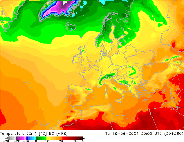 Temperatuurkaart (2m) EC (AIFS) di 18.06.2024 00 UTC