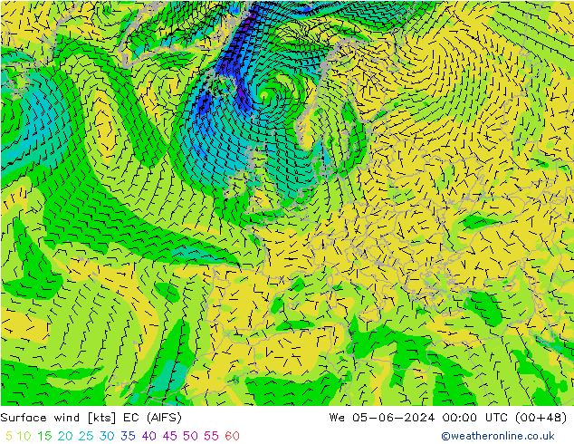Surface wind EC (AIFS) We 05.06.2024 00 UTC
