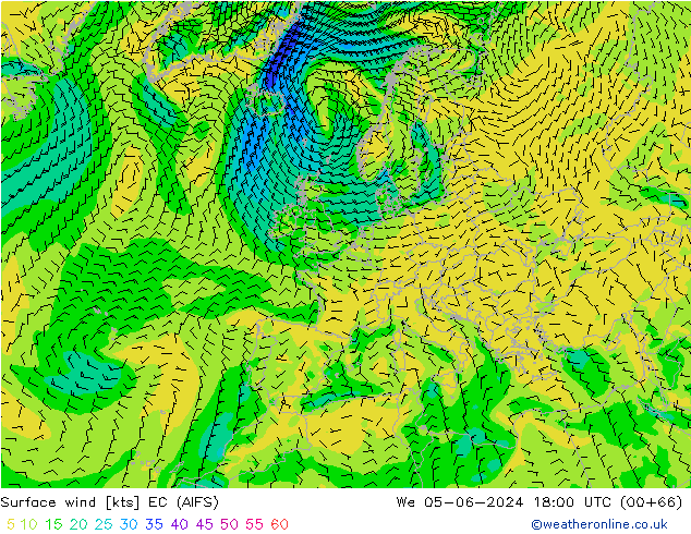 Surface wind EC (AIFS) We 05.06.2024 18 UTC