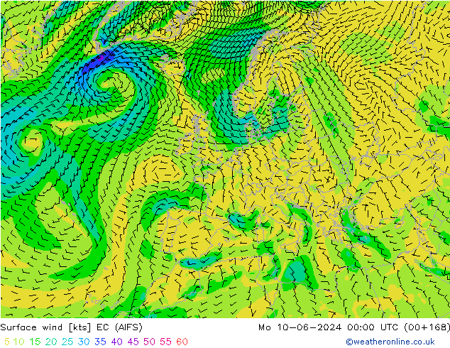 Surface wind EC (AIFS) Mo 10.06.2024 00 UTC