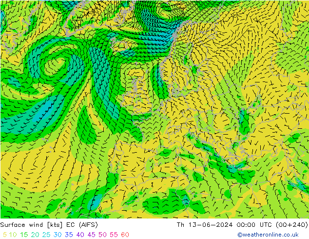 Bodenwind EC (AIFS) Do 13.06.2024 00 UTC