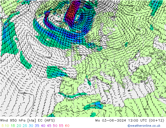 Wind 950 hPa EC (AIFS) Mo 03.06.2024 12 UTC