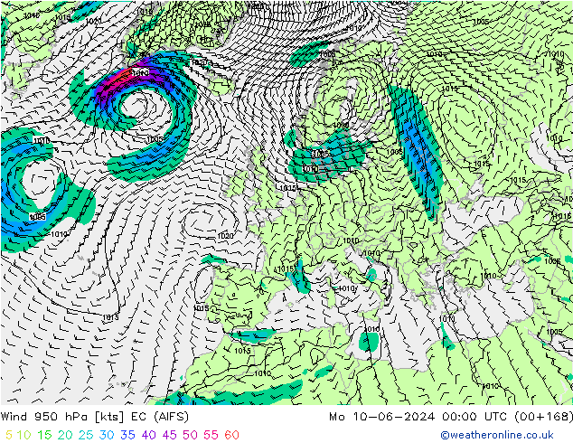 Wind 950 hPa EC (AIFS) ma 10.06.2024 00 UTC