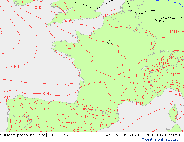 Yer basıncı EC (AIFS) Çar 05.06.2024 12 UTC