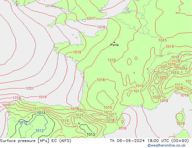 Luchtdruk (Grond) EC (AIFS) do 06.06.2024 18 UTC