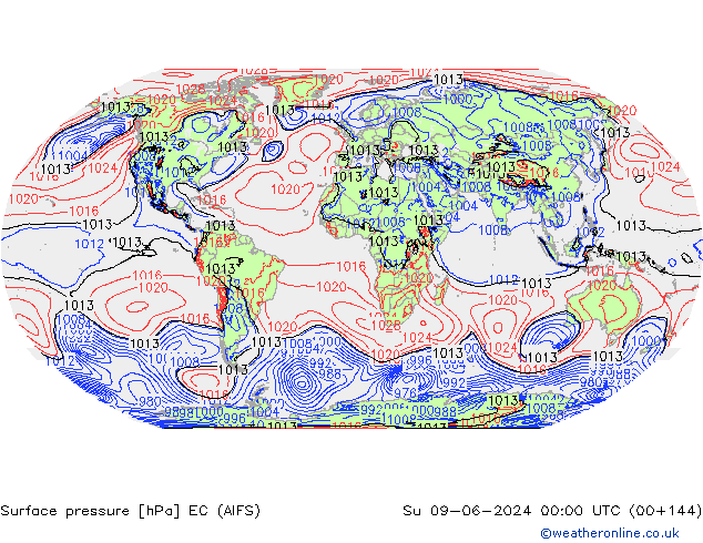 Pressione al suolo EC (AIFS) dom 09.06.2024 00 UTC