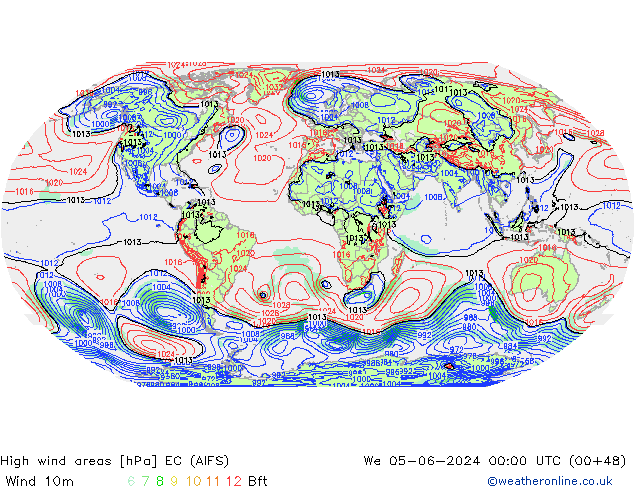 High wind areas EC (AIFS) St 05.06.2024 00 UTC