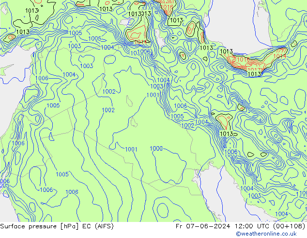 Presión superficial EC (AIFS) vie 07.06.2024 12 UTC