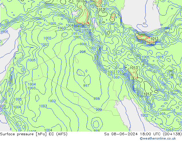 Presión superficial EC (AIFS) sáb 08.06.2024 18 UTC