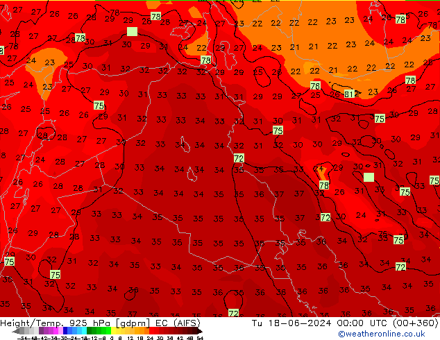 Height/Temp. 925 гПа EC (AIFS) вт 18.06.2024 00 UTC