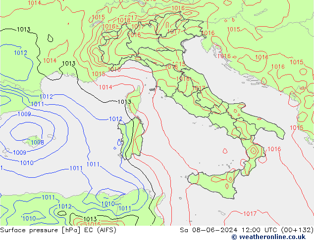 Pressione al suolo EC (AIFS) sab 08.06.2024 12 UTC