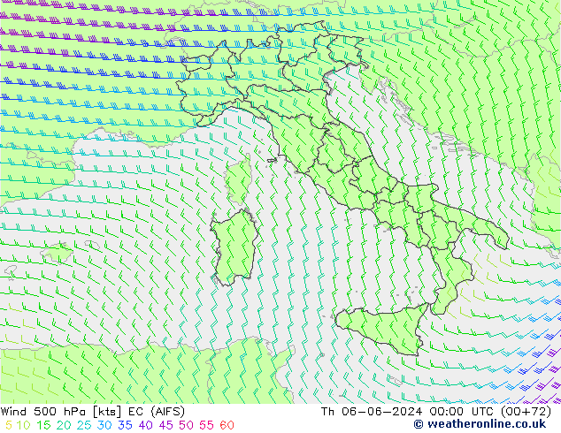 Wind 500 hPa EC (AIFS) Th 06.06.2024 00 UTC