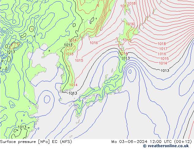 Surface pressure EC (AIFS) Mo 03.06.2024 12 UTC