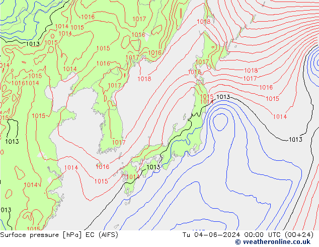 Surface pressure EC (AIFS) Tu 04.06.2024 00 UTC