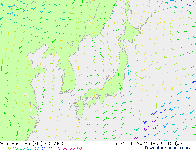 Wind 850 hPa EC (AIFS) di 04.06.2024 18 UTC