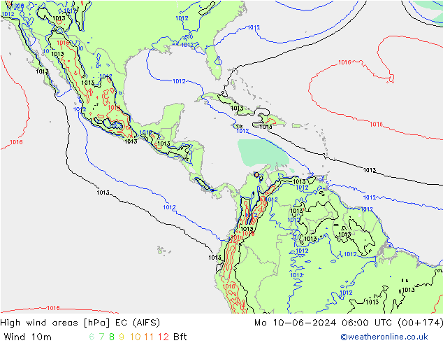 yüksek rüzgarlı alanlar EC (AIFS) Pzt 10.06.2024 06 UTC