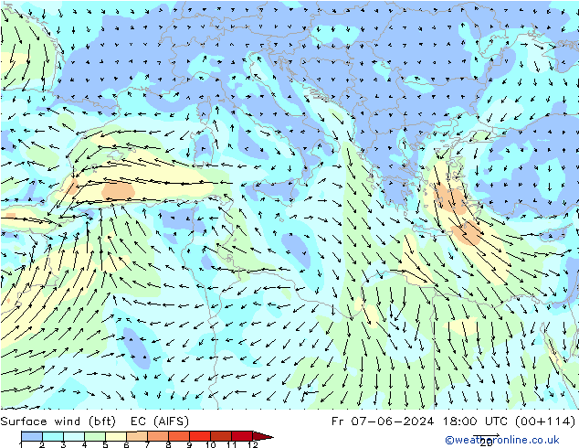  10 m (bft) EC (AIFS)  07.06.2024 18 UTC
