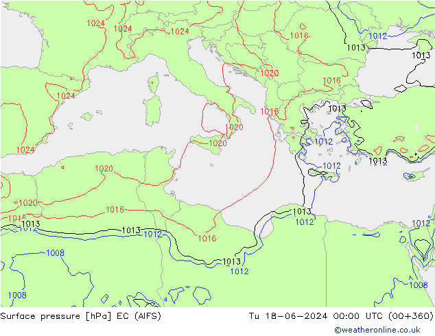 Presión superficial EC (AIFS) mar 18.06.2024 00 UTC