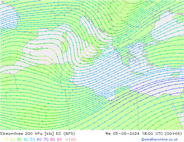 Rüzgar 200 hPa EC (AIFS) Çar 05.06.2024 18 UTC
