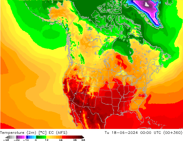 Temperatura (2m) EC (AIFS) Ter 18.06.2024 00 UTC