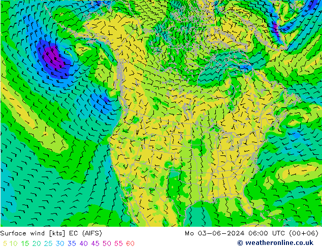 Surface wind EC (AIFS) Po 03.06.2024 06 UTC
