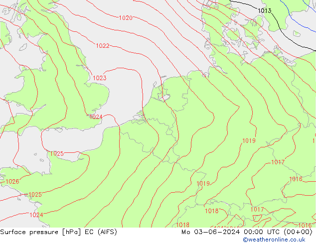 ciśnienie EC (AIFS) pon. 03.06.2024 00 UTC