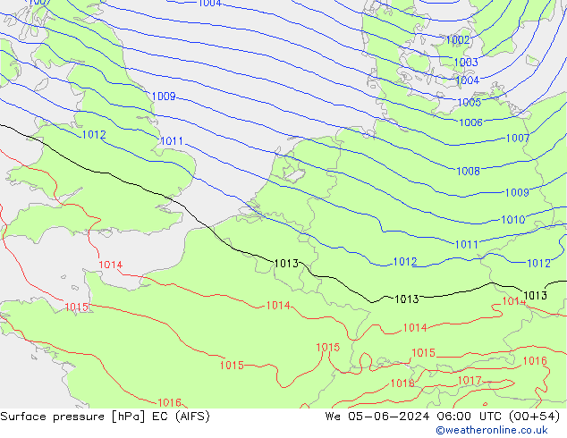 Atmosférický tlak EC (AIFS) St 05.06.2024 06 UTC