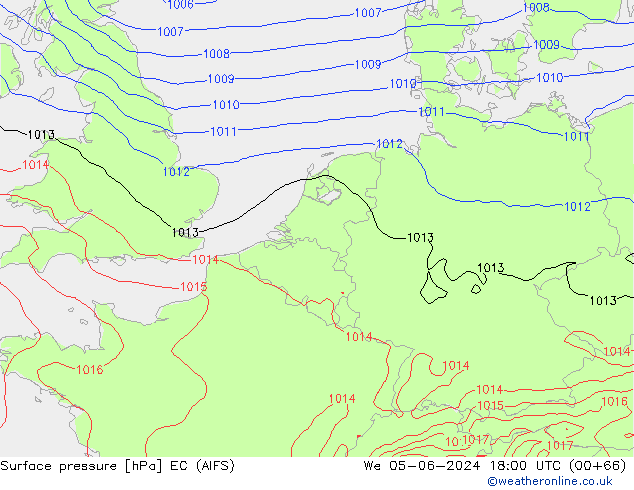 Atmosférický tlak EC (AIFS) St 05.06.2024 18 UTC