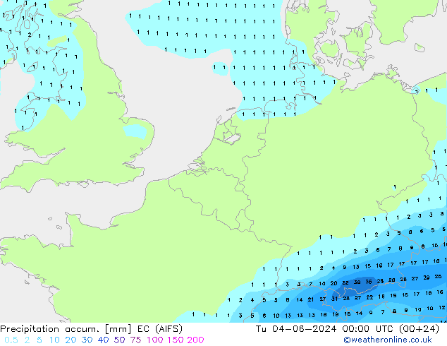 Precipitation accum. EC (AIFS)  04.06.2024 00 UTC