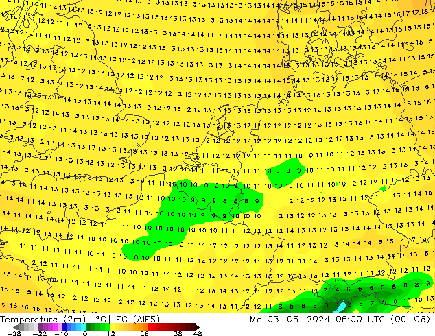 Temperature (2m) EC (AIFS) Mo 03.06.2024 06 UTC