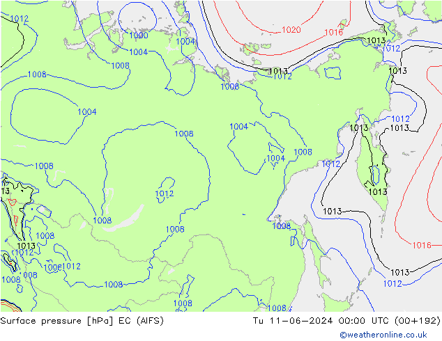 Surface pressure EC (AIFS) Tu 11.06.2024 00 UTC