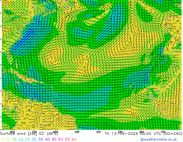 Bodenwind EC (AIFS) Do 13.06.2024 00 UTC