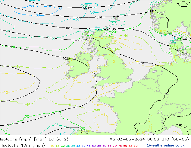 Isotachen (mph) EC (AIFS) ma 03.06.2024 06 UTC