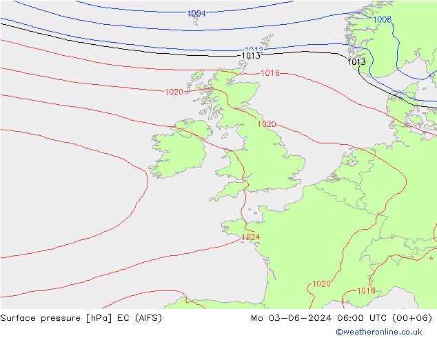 Surface pressure EC (AIFS) Mo 03.06.2024 06 UTC