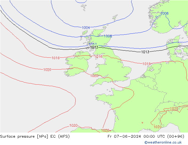 Atmosférický tlak EC (AIFS) Pá 07.06.2024 00 UTC