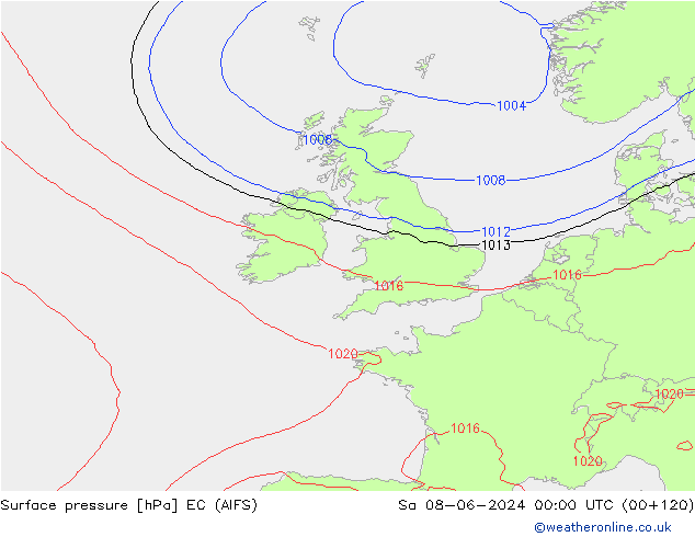 Atmosférický tlak EC (AIFS) So 08.06.2024 00 UTC