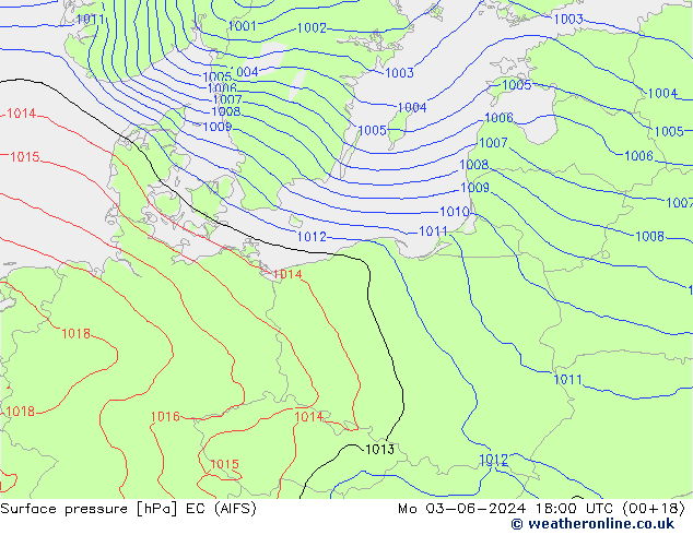 Surface pressure EC (AIFS) Mo 03.06.2024 18 UTC