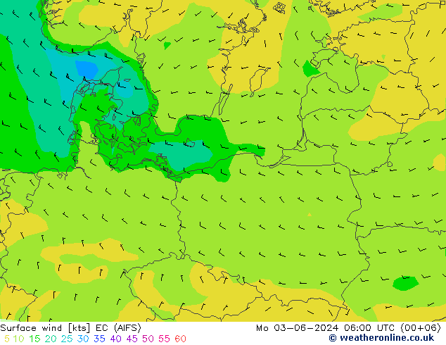 Surface wind EC (AIFS) Mo 03.06.2024 06 UTC